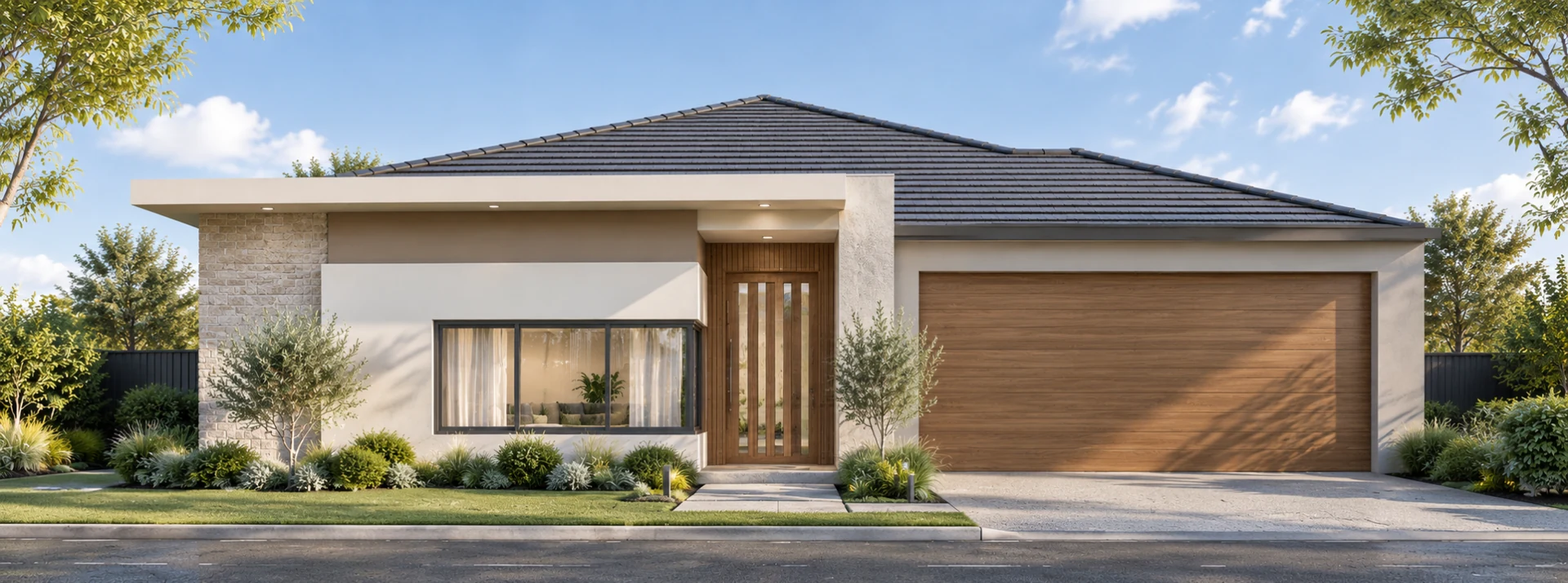 Contemporary single-storey residential development elevation